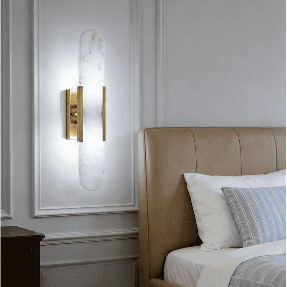 SJIGUANGZ 13.78in Gold Alabaster Wall Sconce Natural Marble Wall Light, Nordic Style