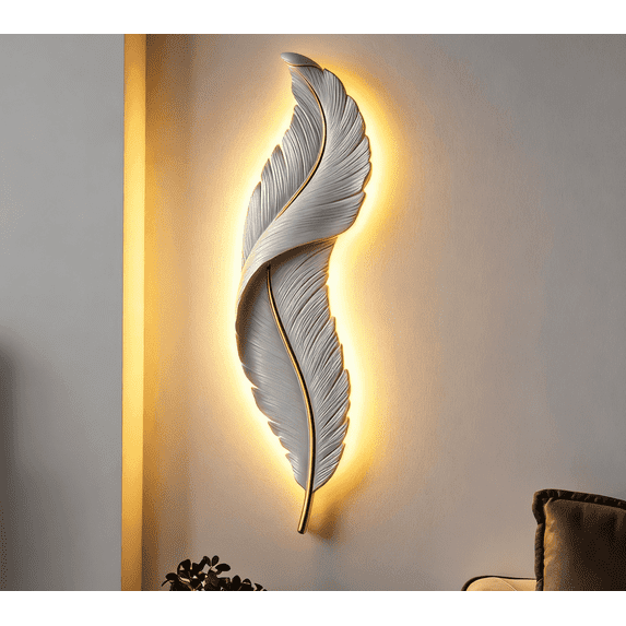 SJIGUANGZ 25.6" Modern Feather LED Wall Lamp, Decorative Wall Mounted Light for Bedroom, Bedside, Corridor, Living Room and Background Wall