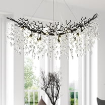 SJIGUANGZ Black Crystal Chandeliers,47.2" Modern Tree Branch Chandelier Industrial Raindrop Chandelier Farmhouse Rectangle Chandeliers for Dining Room, Living Room, Bedroom, Foyer, Entryway
