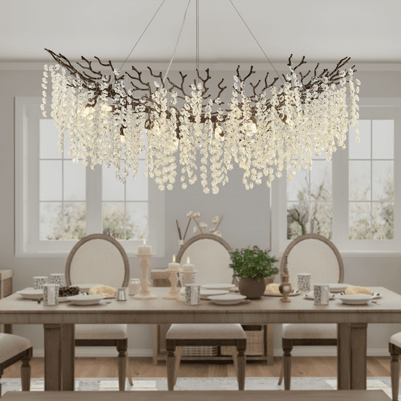 SJIGUANGZ Crystal Chandelier,47.2" Modern Chandeliers for Dining Room Black Farmhouse Rectangular Unique Snowflake Chandelier for Living Room, Kitchen Island, Bedroom, Foyer, Entryway