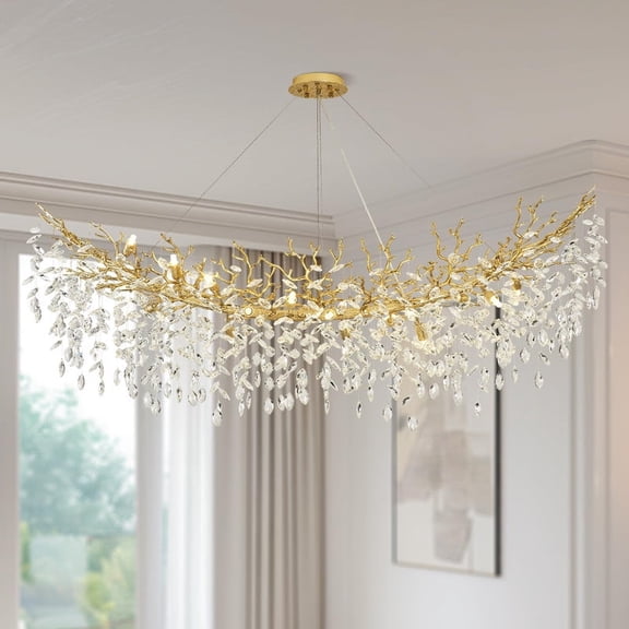 SJIGUANGZ Crystal Chandeliers for Dining Room,63" Modern Raindrop Tree Branch Chandelier Gold Luxury Rectangular Farmhouse Chandelier for Living Room, Kitchen Island, Bedroom, Entryway