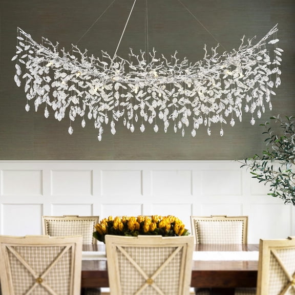 SJIGUANGZ Crystal Chandeliers for Dining Room,63" Silver Farmhouse Raindrop Chandelier Large Unique Tree Branch Chandelier Industrial Rectangle Chandeliers for Living Room, Bedroom, Entryway