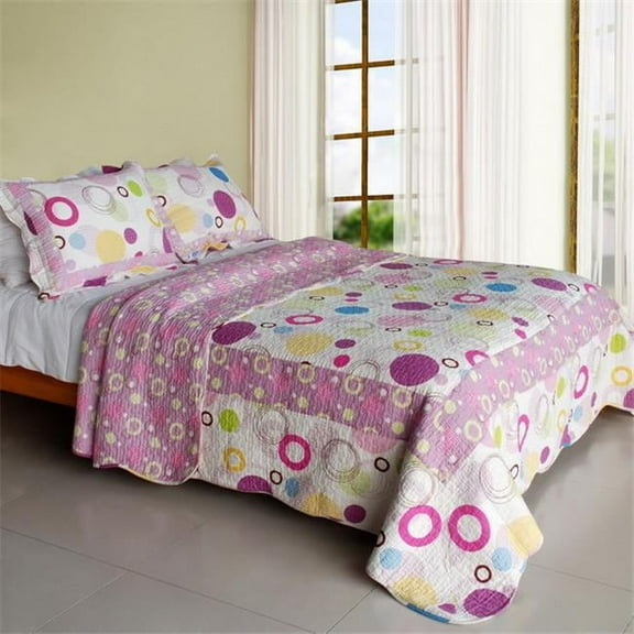SJIN9166-23 Colorful Bubble - Cotton 3PC Vermicelli-Quilted Patchwork Quilt Set Full & Queen Size - Purple