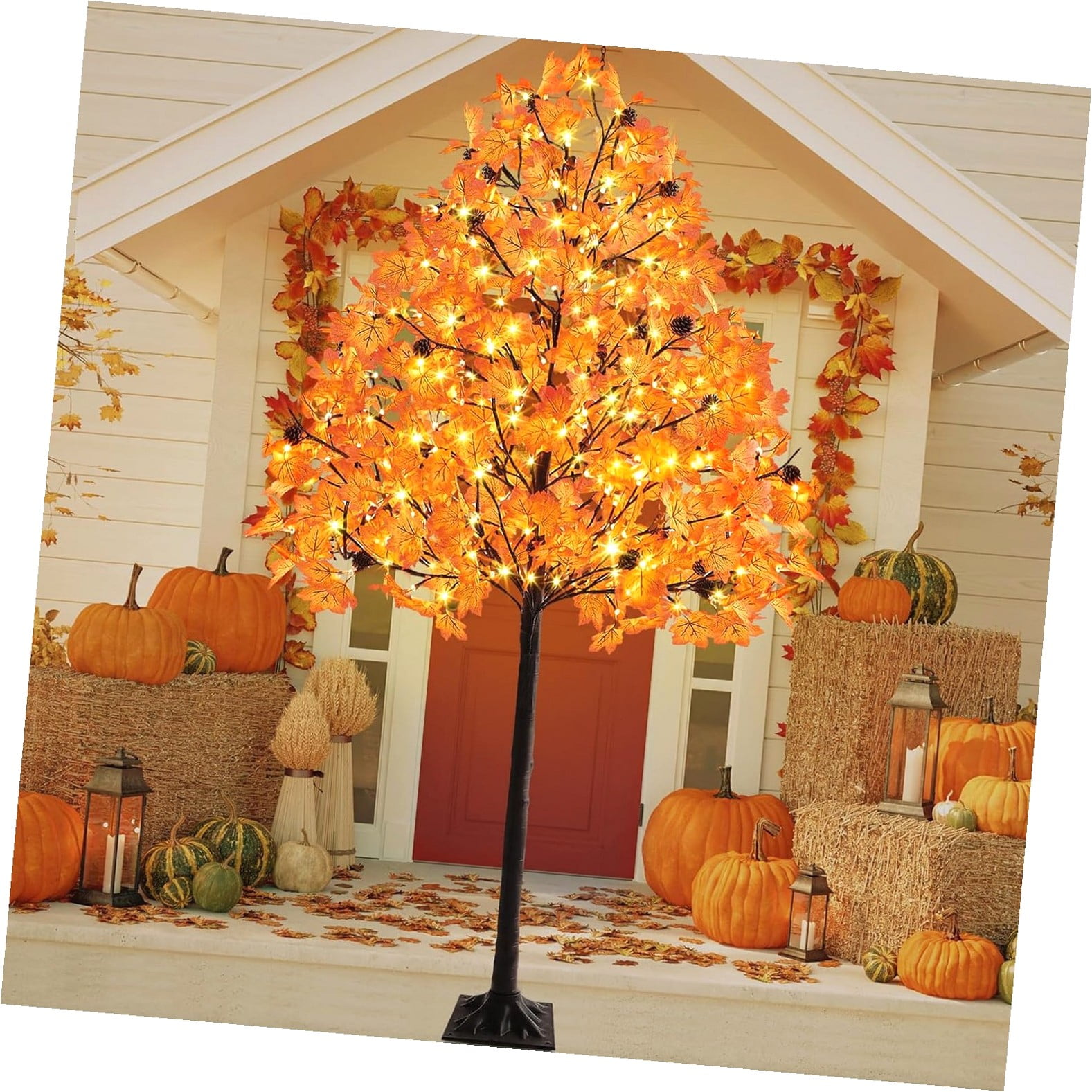 SJJ 1 Pack 2025 Upgrade 8ft Lighted Maple Trees with 8 Modes and Timer ...