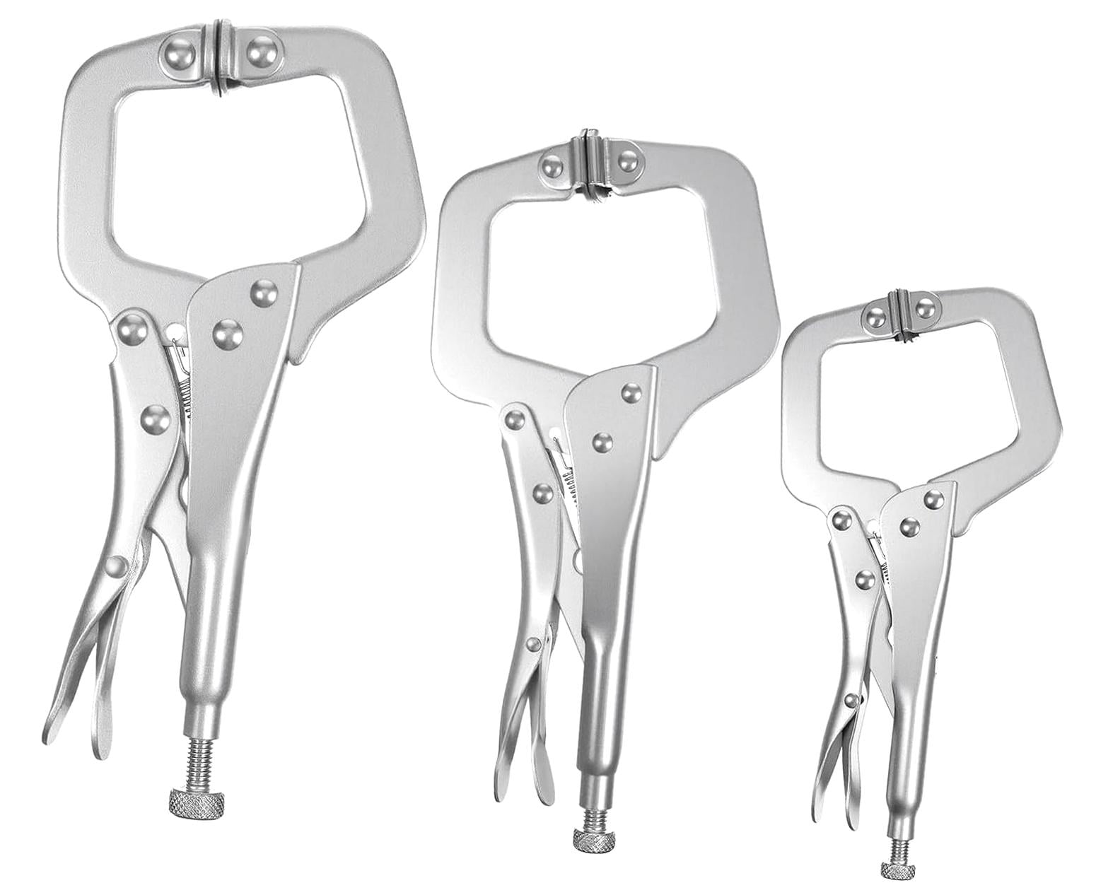 SJJ 3 Pcs Locking C Clamp Set, 3 Different Sizes Silver Locking Pliers ...