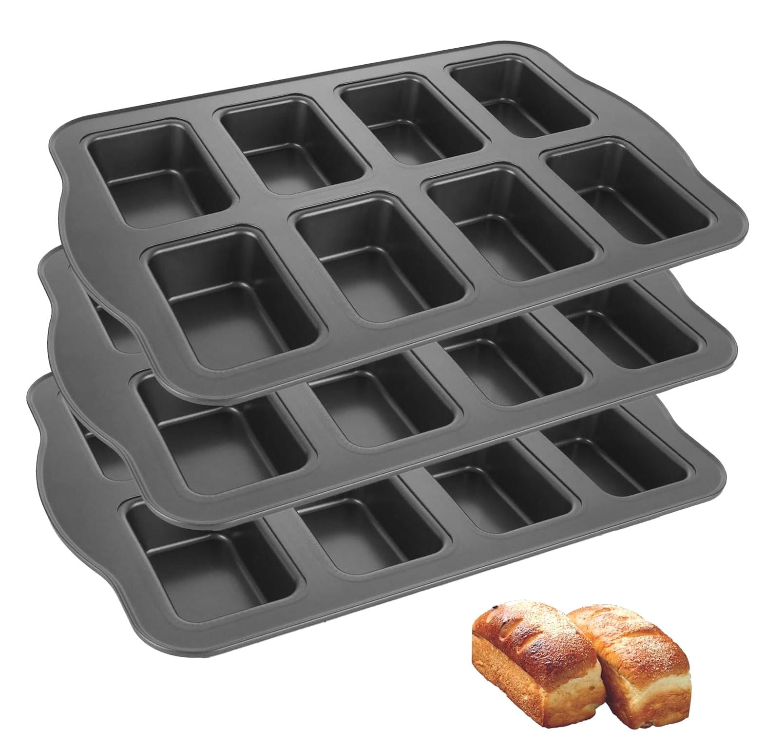 SJJ 3-Piece Mini Loaf Pan Set, 8-Cavity Non-Stick, Carbon Steel Small ...