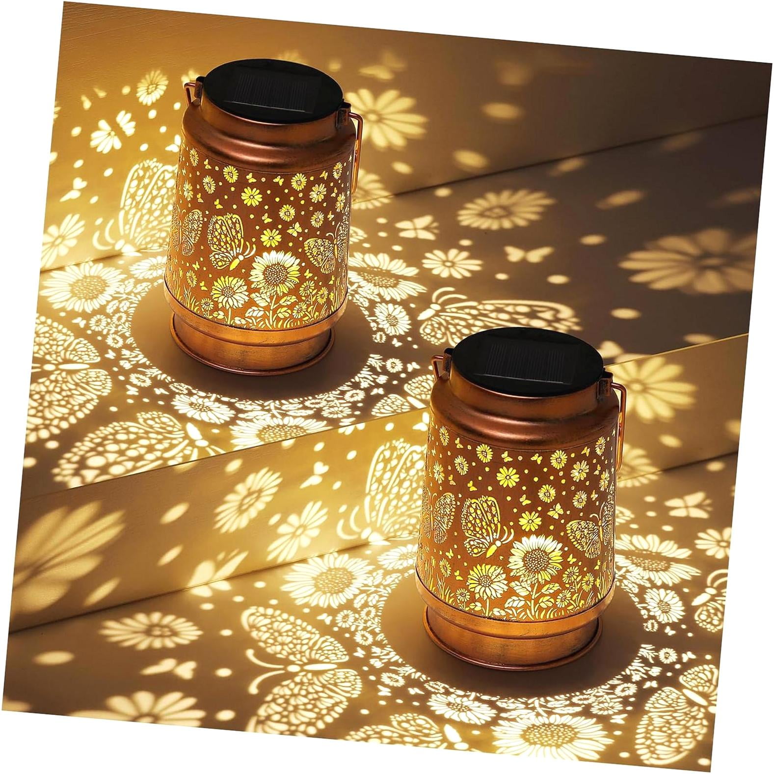 10" H Sunflower Butterfly Solar Lanterns Outdoor, Metal Glass