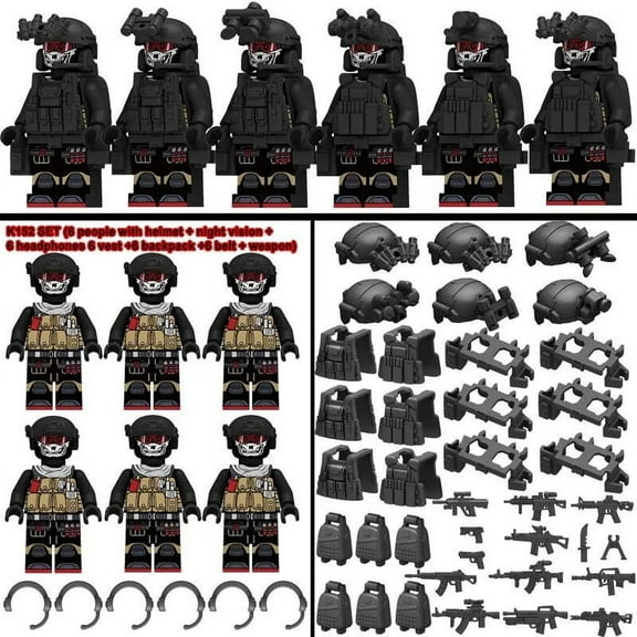 SJKHLOX City Police Black Ghost Troopers Minifigures Building Blocks Series Toys Action Figures Boys Toy Camouflage Special Forces Military Police Building Block Set (Red-Eye Ghost 6 PCS)