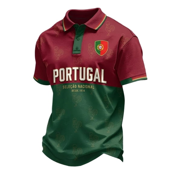 SJLDQY 2026 Portugal Soccer Polo Shirts for Men Short Sleeve International Football Polo Shirt For Fans Portugal Flag Graphic Lightweight Summer Workout Golf Shirts
