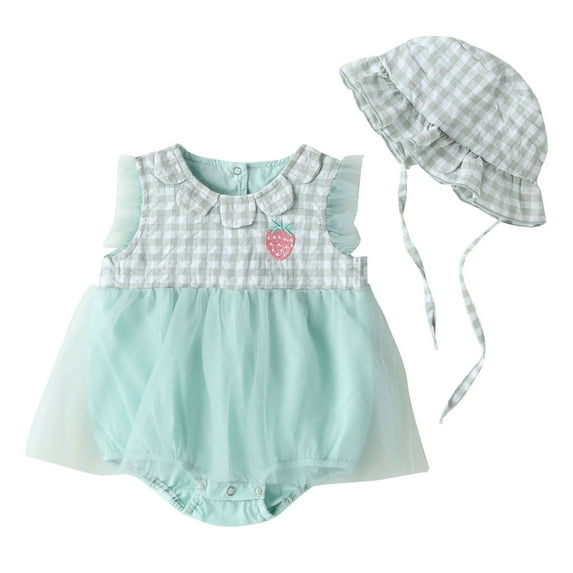 SJLDQY Baby Boy Romper Clothes Lace Ruffles Strawberry Sleeveless Sunsuit Set Jumpsuit Green 0-3 Months