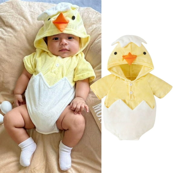 SJLDQY Baby Boys Jumpsuit Adorable Easter Hatching Chicken Chick Hooded Bodysuit for Girls And Carnival Birthday Clothing Yellow 0-3 Months