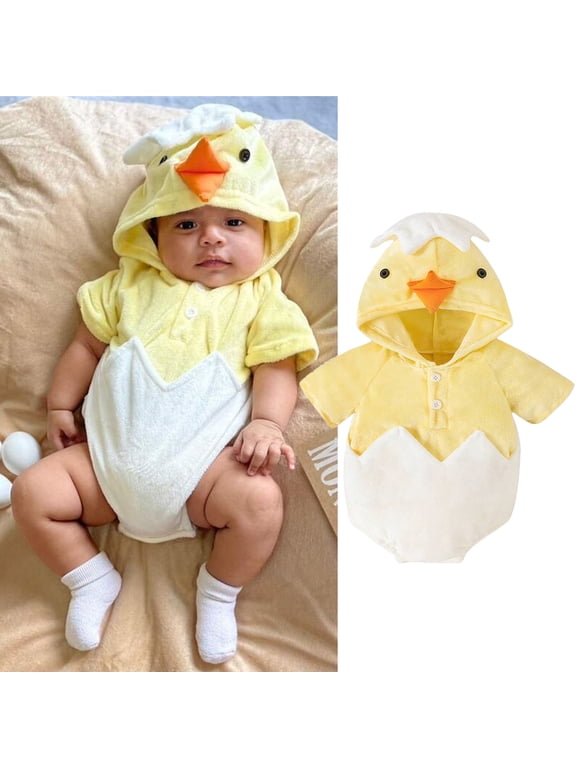Baby Boys Jumpsuit Adorable Easter Hatching Chicken Chick Hooded Bodysuit for Girls And Carnival Birthday Clothing Yellow 0-3 Months