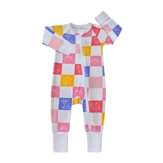 SJLDQY Baby Girl Romper Ribbed Pajamas Zipper Long Sleeve Outfit Multicolour 6-12 Months