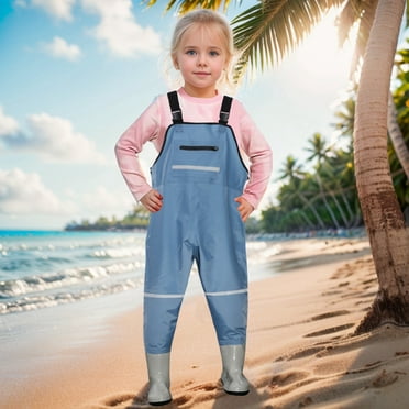 SJLDQY Boy Jumpsuit Kids Girls Chest Youth Fishing with Pocket for Children Water Proof Hunt & Fishing Waders with Boots Romper Blue 2-3 Years