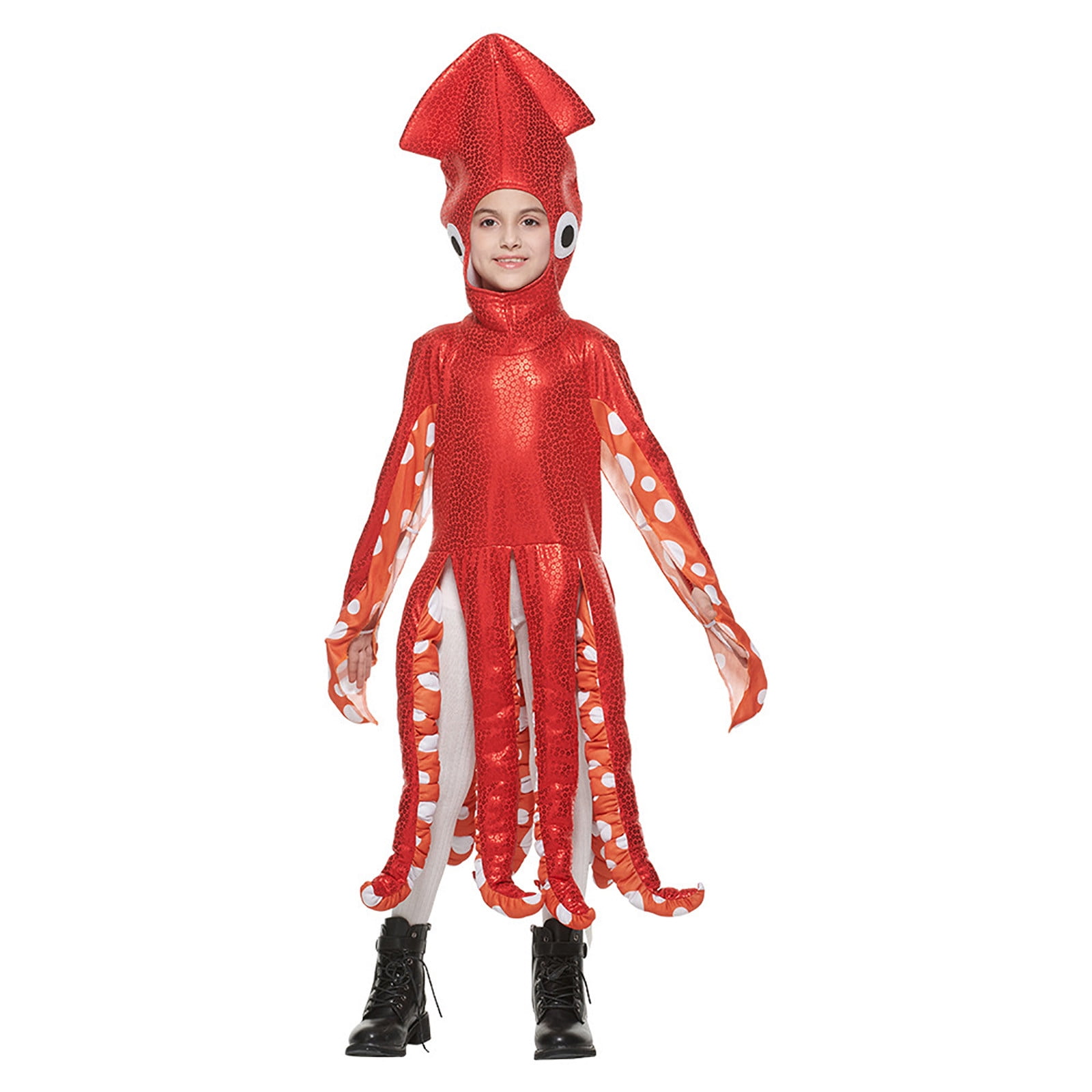 SJLDQY Boy Jumpsuit Kids Squid Sea Creature Cute Squid Onesie School Party Children Funny Clothing Red 5-6 Years