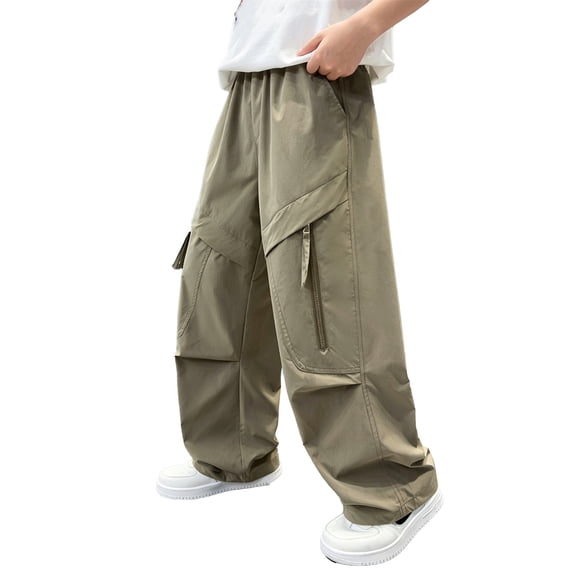 SJLDQY Boys Baggy Cargo Pants Casual Wide Leg Pants Fall Solid Color Soft Comfy Trousers with Pockets