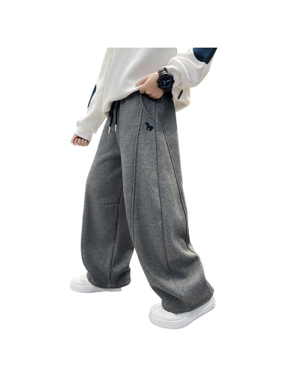 Boys Baggy Sweatpants Open Bottom Wide Leg Sweatpants for Boys Elastic Waist Drawstring Casual Sweat Pants with Pockets