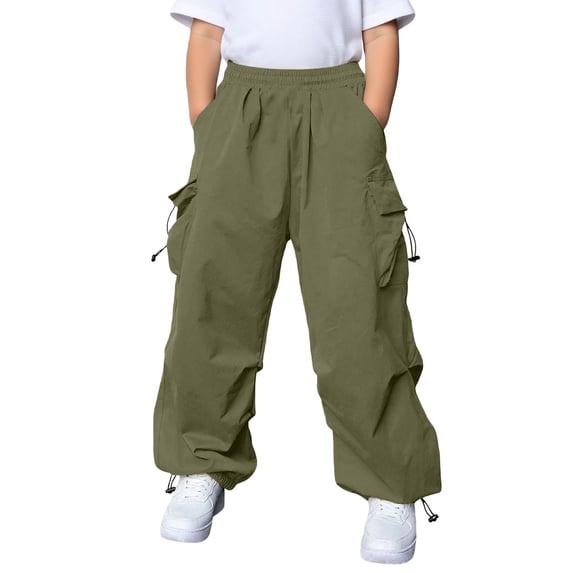 SJLDQY Boys Cargo Pants Elastic Waist Straight Leg Baggy Pants Fall Solid Color Casual Trousers with Pockets