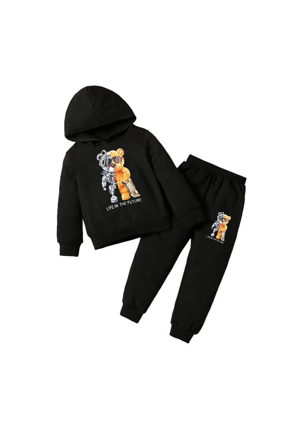 Boys Clothes Sets Long Sleeve Pullover Hoodies Pants Cartoon Print Graphic 2Pcs Outfit Sets Cozy Fall Winter Clothing