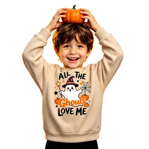 SJLDQY Boys' Halloween Sweatshirts Fall Winter Lined Sweatshirt Hallowmas Ghost Pumpkin Graphic Long Sleeve Crew Neck Pullover Tops for Boys