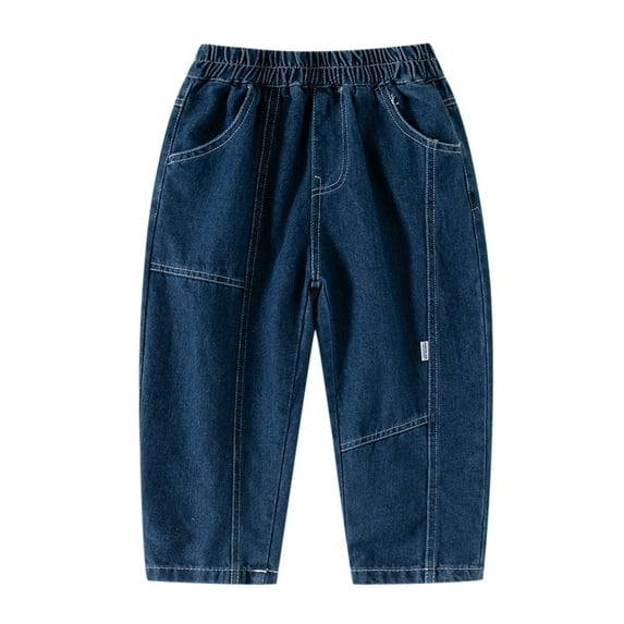 SJLDQY Boys Jeans Wide Leg Jeans for Boys Elastic Waist Lightweight Denim Trousers Comfy Childs Dailywear
