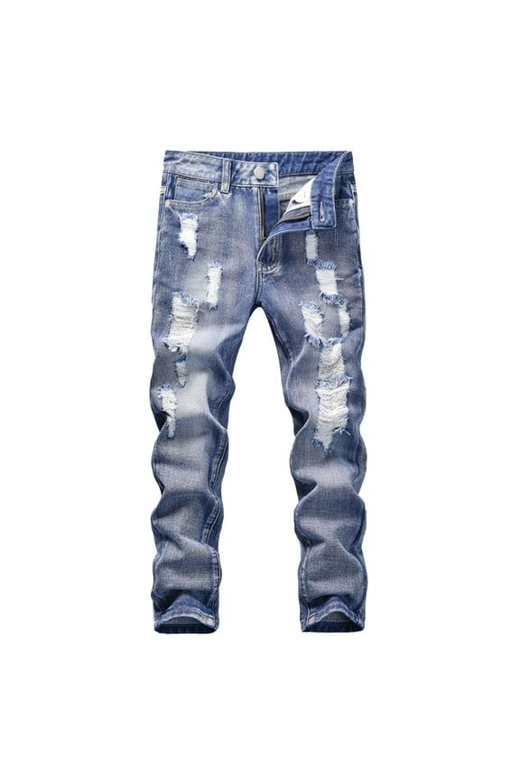 Boys' Pants Skinny Fit Ripped Distressed Fashion Kids Denim Jeans Trousers 8-10 Years