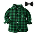 thumbnail image 1 of SJLDQY Boys Plaid Shirt Long Sleeve Button Down Shirts with Bow Tie Casual Soft Fall Tops for Boys, 1 of 4