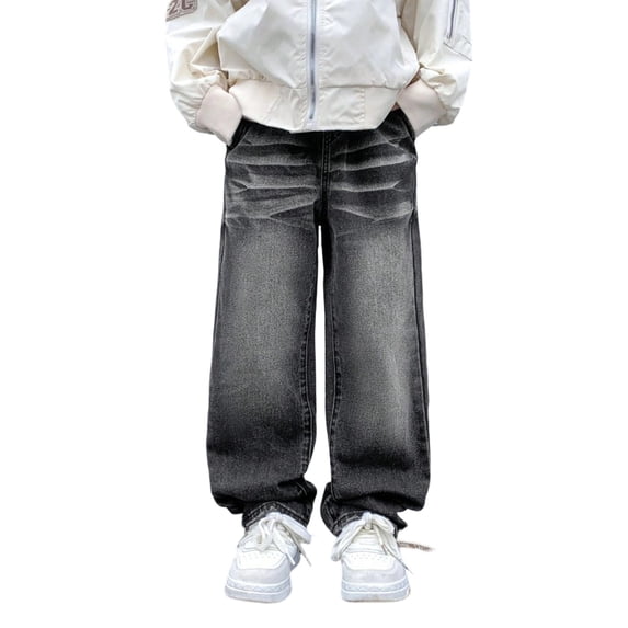 SJLDQY Boys Pleated Jeans Straight leg Casual Denim Pants Fall Loose Denim Pants with Pockets