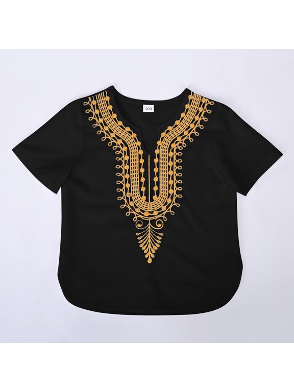 Boys Shirts Kids African Classic Childrens Dashiki Casual Loose Outfits Girls T Shirt Black 5-6 Years