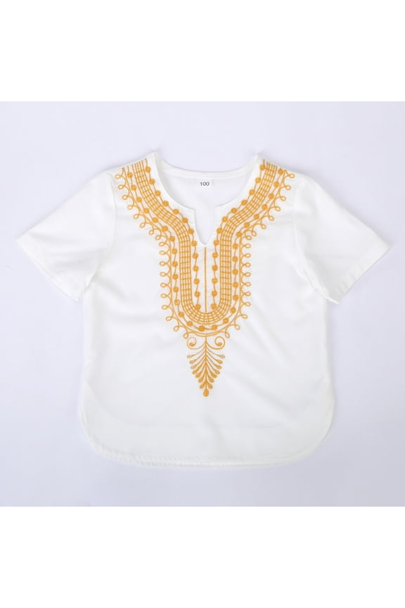 Boys Shirts Kids African Classic Childrens Dashiki Casual Loose Outfits Girls T Shirt White 2-3 Years