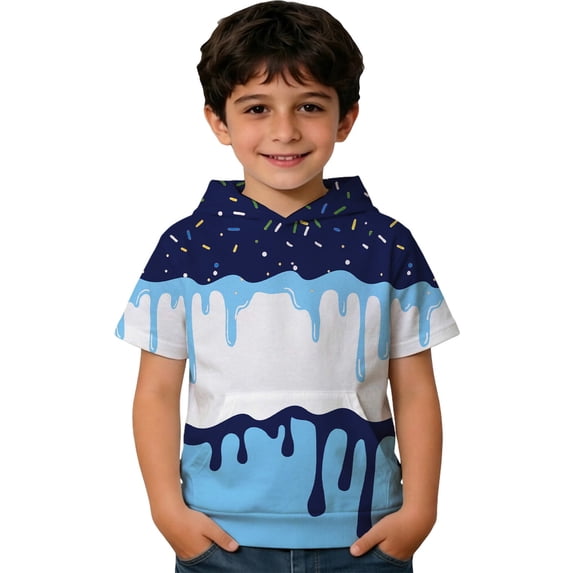 SJLDQY Boys Short Sleeve Hoodies Lightweight Ice Cream Graphic Hooded Sweatshirts with Kangaroo Pocket Fall Casual Athletic Pullover Tops for Boys