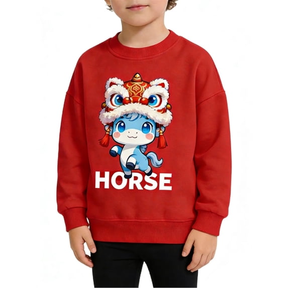 SJLDQY Boys Sweatshirts 2026 New Year Horse Graphic Sweatshirt Outdoor Crew Neck Long Sleeve Pullover Tops for Boys