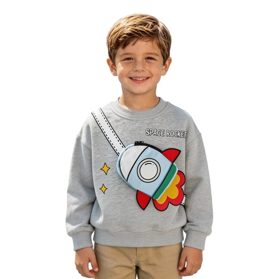 SJLDQY Boys Sweatshirts with Front Pocket Cute Long Sleeve Crewneck Sweatshirt Fall Winter Outfits Outdoor Pullover Tops for Boys