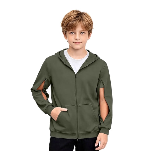SJLDQY Boys Zip Up Hoodie Arm Zippers Dialysis Hooded Sweatshirts Fall Winter Casual Fleece Hoodies with Pocket