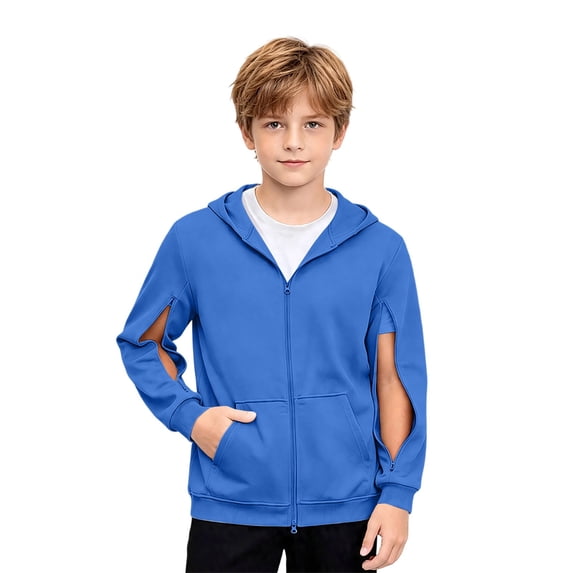 SJLDQY Boys Zip Up Hoodie Arm Zippers Dialysis Hooded Sweatshirts Fall Winter Casual Fleece Hoodies with Pocket