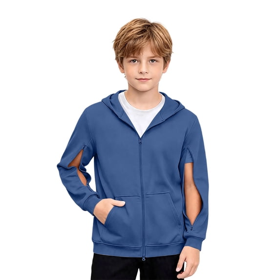 SJLDQY Boys Zip Up Hoodie Arm Zippers Dialysis Hooded Sweatshirts Fall Winter Casual Fleece Hoodies with Pocket