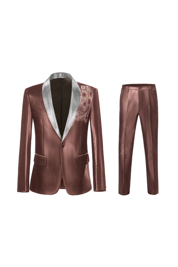 Carnival Mens 2 Peice Suit Set Shiny Dress Suits for Men Slim Fit One Button Blazer Jacket Pants Elegant Business Wedding Party Outfits