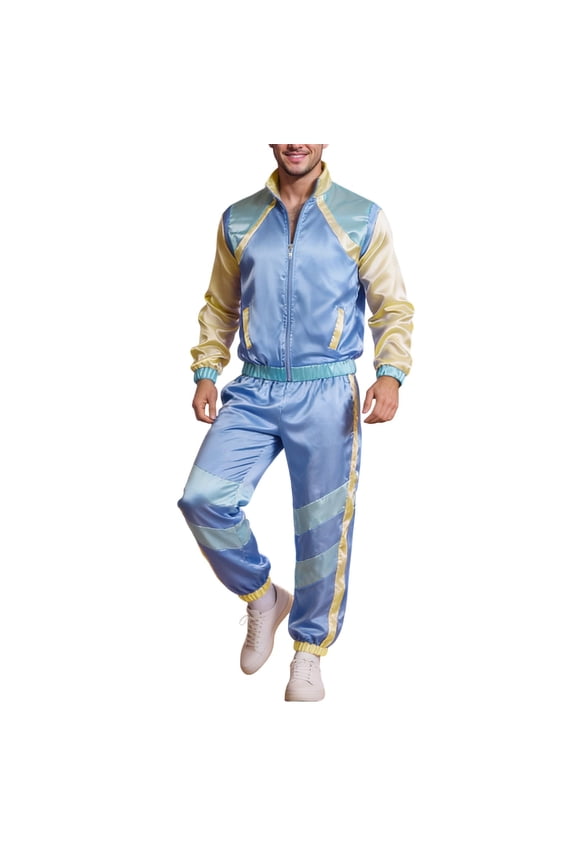 Carnival Mens 80S Disco Tracksuit Hippie Dance Performance Outfits for Men Sparkly Zip Jacket Pants Funny Athletic Sweat Suit Outfits