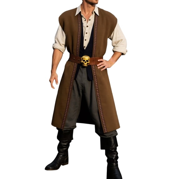 SJLDQY Carnival Mens Pirate Dress Up Fashion Velvet Vest Outfits Party Funny Stage Performance Clothes Set
