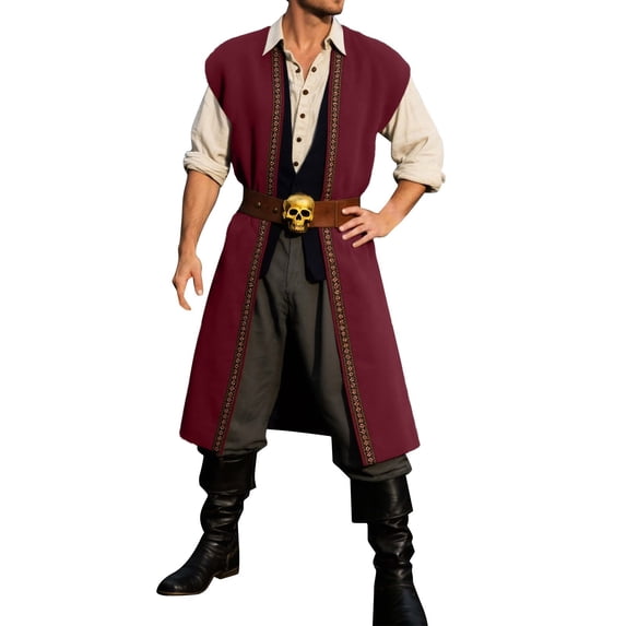 SJLDQY Carnival Mens Pirate Dress Up Fashion Velvet Vest Outfits Party Funny Stage Performance Clothes Set