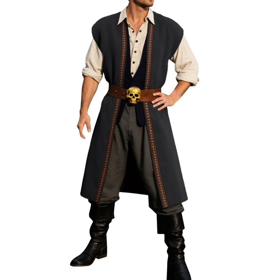 SJLDQY Carnival Mens Pirate Dress Up Fashion Velvet Vest Outfits Party Funny Stage Performance Clothes Set
