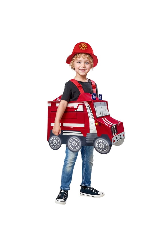 Carnival Toddler Boys Fire Engine Dress Up Funny Apron Wtih Hat Outfits Party Stage Performance Clothes Set