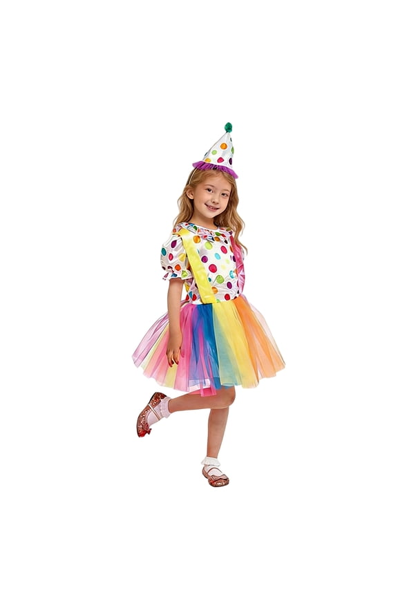 Carnival Toddler Girls Clown Dress Up Colorful Dress Hat Outfits Party Stage Performance Clothes Set