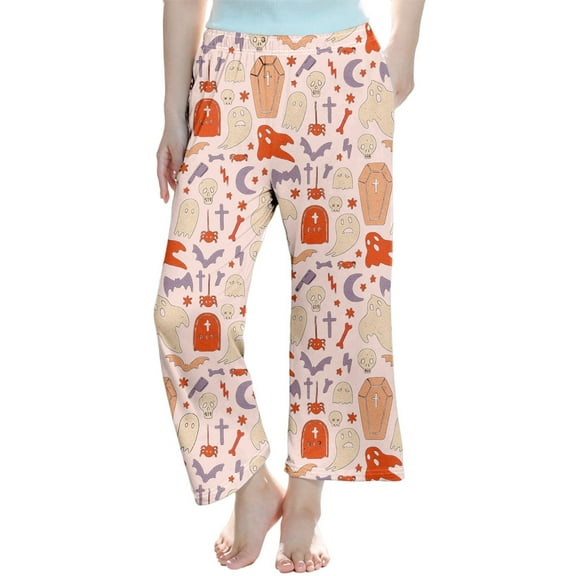 SJLDQY Child Girls Pants Wide Leg Baggy Pajama Pants for Girls Hallowmas Ghost Pumpkin Elastic Waist Kids Fall Loungewear Pj Homewear Trousers