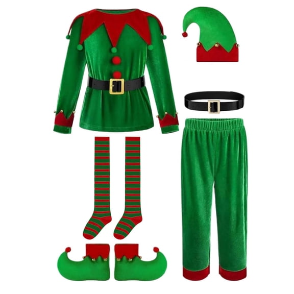SJLDQY Elf Outfits for Adults Velvet Christmas Outfit Sets Unisex Womens Mens Xmas Holiday Party Dress Up
