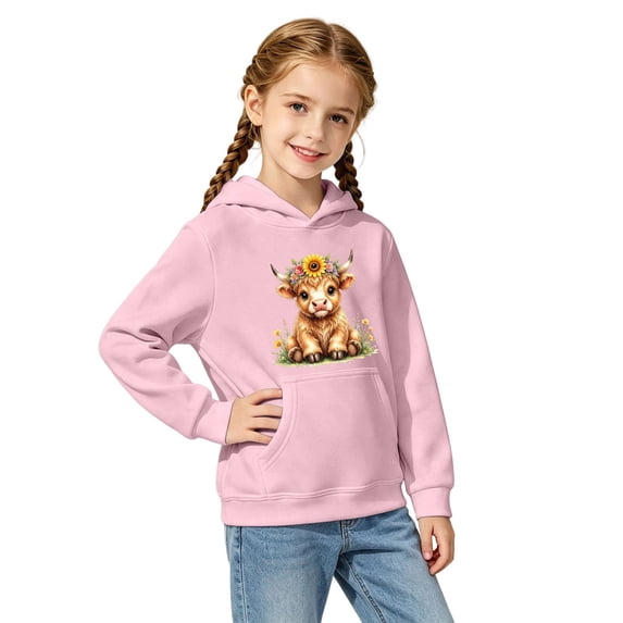 SJLDQY Hoodies for Girls Cute Highland Cow Graphic Hooded Sweatshirts Fall Winter Casual Hoodie Girls Long Sleeve Pullover Tops with Pockets