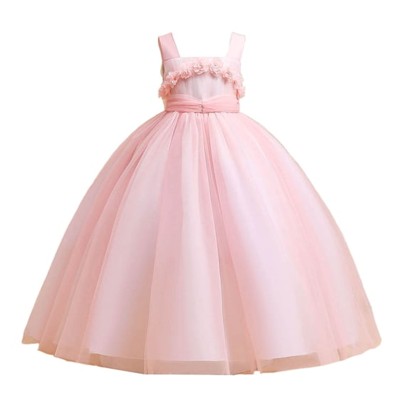 SJLDQY Flower Girls Maxi Dress Sleeveless Tulle Princess Dress Bridesmaid Wedding Pageant Party Formal Gowns