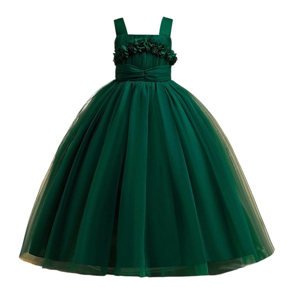 SJLDQY Flower Girls Maxi Dress Sleeveless Tulle Princess Dress Bridesmaid Wedding Pageant Party Formal Gowns