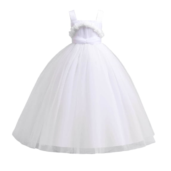 SJLDQY Flower Girls Maxi Dress Sleeveless Tulle Princess Dress Bridesmaid Wedding Pageant Party Formal Gowns