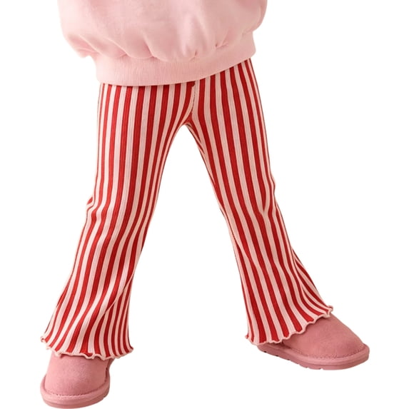 SJLDQY Girl's Flare Leg Pants Striped Print Graphic Baggy Pants Soft Bell Bottom